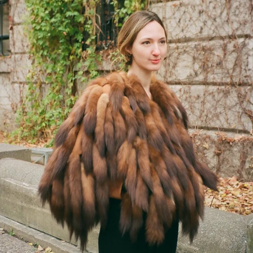 1970s/1980s "The Twenty-Four Collection" Vintage Sable Tail Fur Suede Jacket Sz